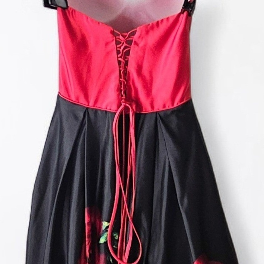 Strapless Red Black Rose Print Dress Sweetheart Neck Formal Prom Dance Sz 7 - Picture 5 of 8